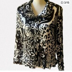 Bala Bala Black & White Abstract Crinkle Dressy Statement  Blouse Size L